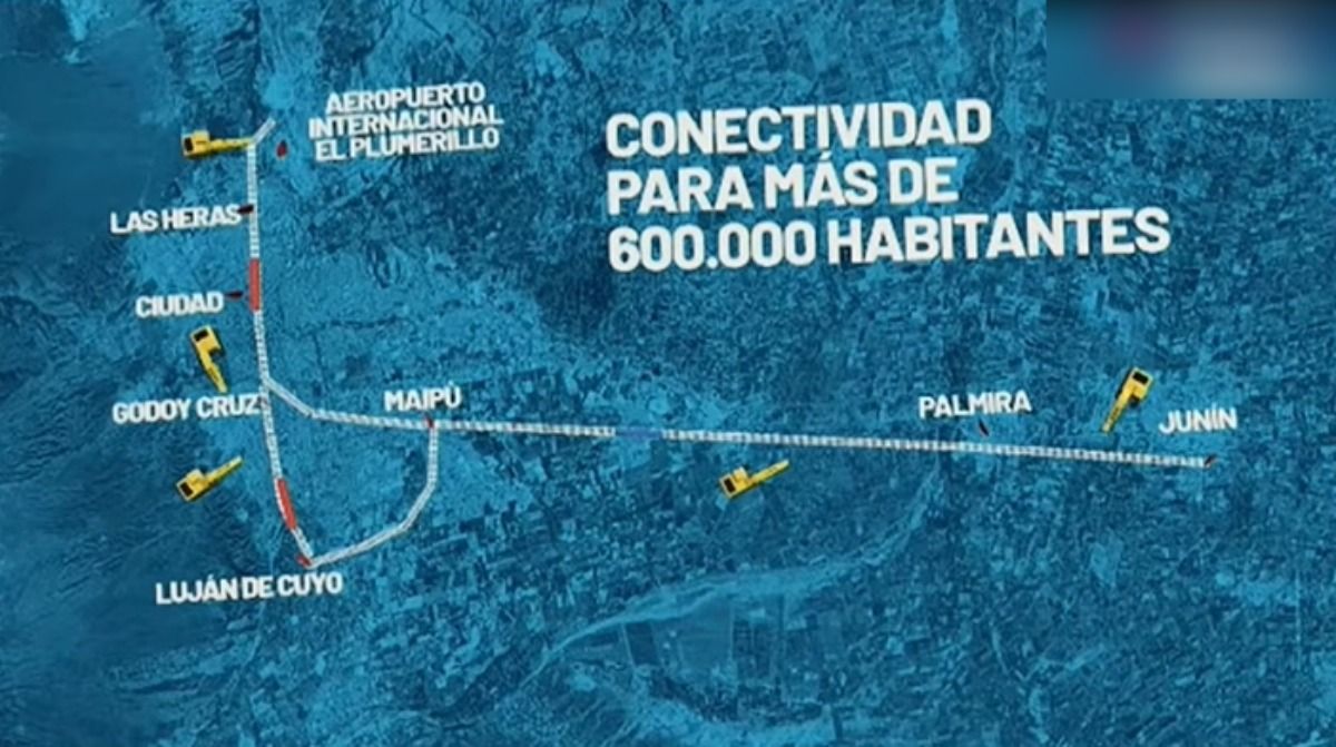 La nueva traza proyectada para el Tren de Cercanías incluye a Luján de Cuyo, tal como mostró en este mapa el gobernador Cornejo durante su discurso del 1 de mayo. La nueva traza proyectada para el Tren de Cercanías incluye a Luján de Cuyo, tal como mostró en este mapa el gobernador Cornejo durante su discurso del 1 de mayo.
