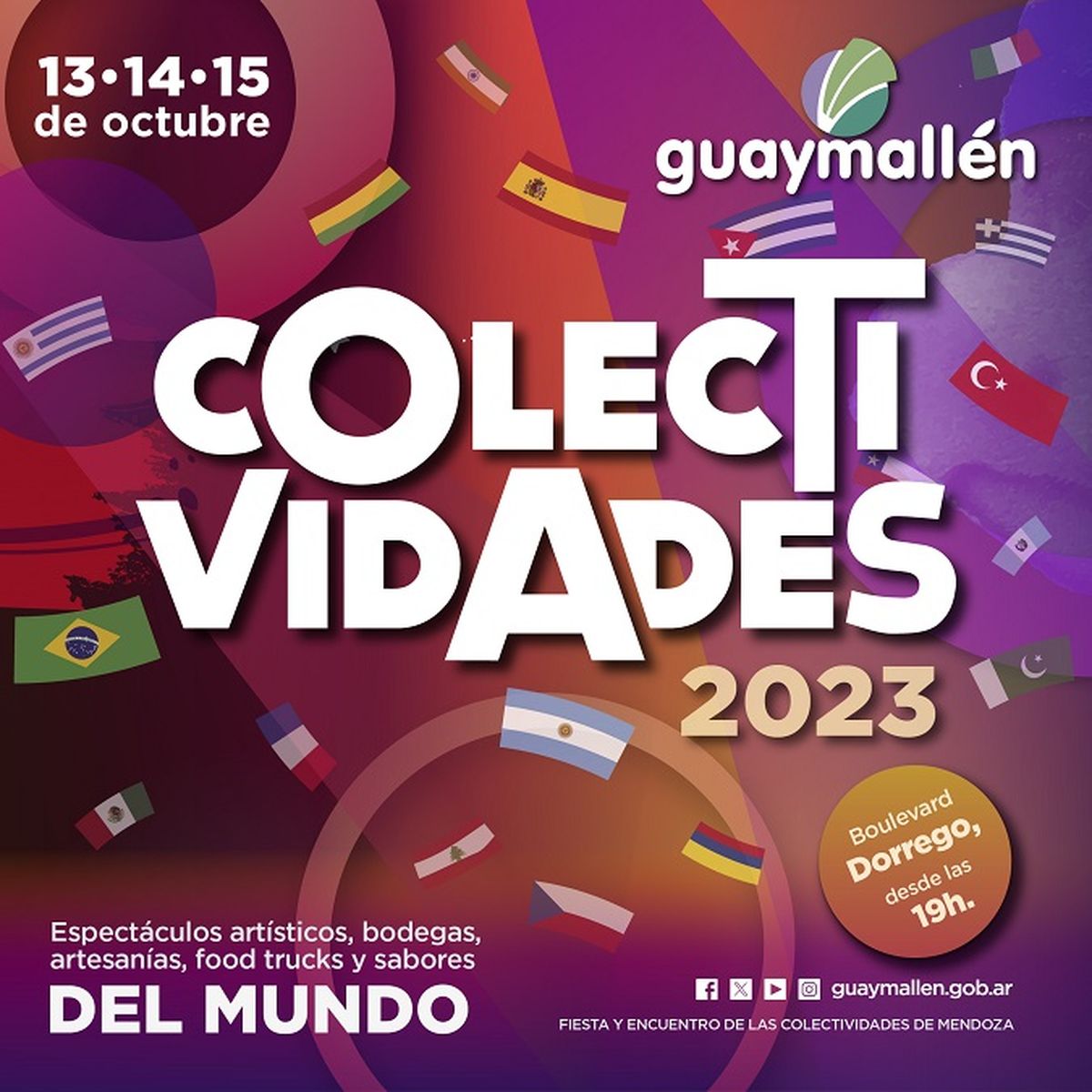 Guaymallén invita a la edición 2023 de la Fiesta y Encuentro de las Colectividades de Mendoza en el Boulevard Dorrego.
