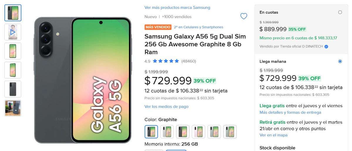 Mercado Libre: este teléfono Samsung está de oferta. Mercado Libre: este teléfono Samsung está de oferta.