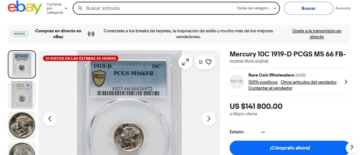 En eBay, esta moneda se vende por casi 142 mil dólares. En eBay, esta moneda se vende por casi 142 mil dólares.
