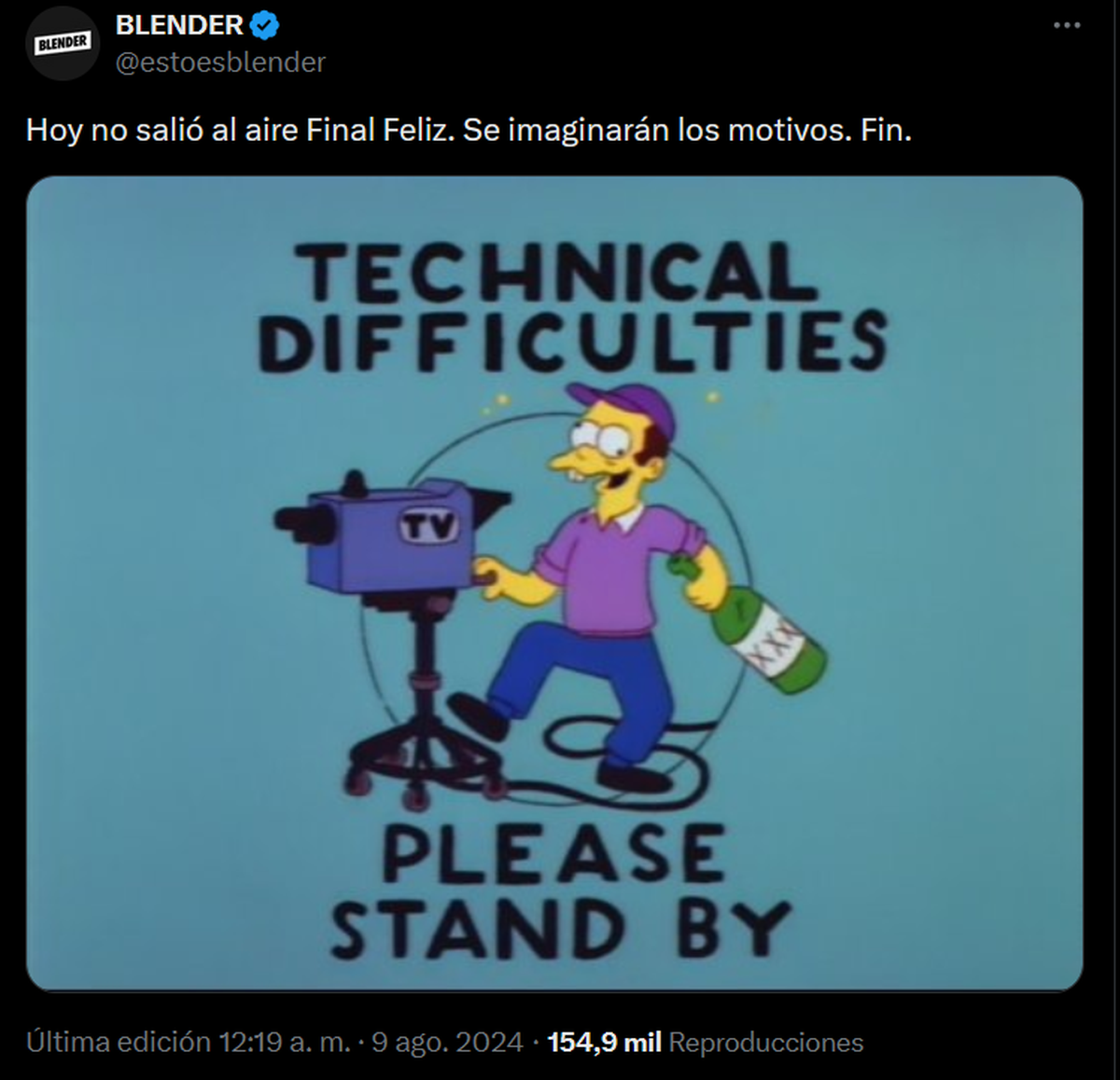El particular posteo del canal Blender tras levantar el programa de Tamara Pettinato. El particular posteo del canal Blender tras levantar el programa de Tamara Pettinato.