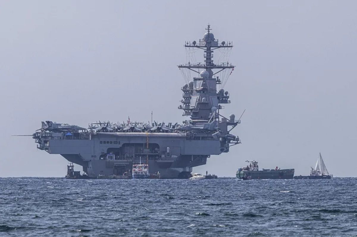 Portaviones de Estados Unidos USS Gerald R. Ford, el 3 de octubre de 2025, que está yendo a aguas del Caribe. Crédito: EFE/ Cati Cladera. Portaviones de Estados Unidos USS Gerald R. Ford, el 3 de octubre de 2025, que está yendo a aguas del Caribe. Crédito: EFE/ Cati Cladera.