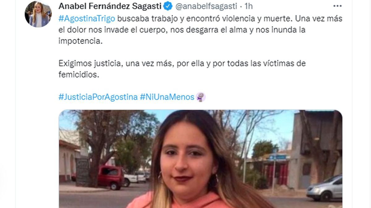 Anabel Fernández Sagasti fue una de las que se pronunció por el asesinato de Agostina Trigo, que se investiga como un femicidio.
