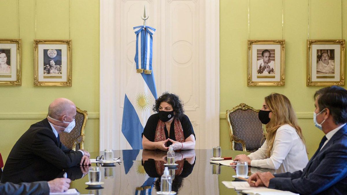 La ministra Carla Vizzotti y otras autoridades del Ministerio de Salud se reunieron eon el embajador del Reino Unido, Mark Kent.