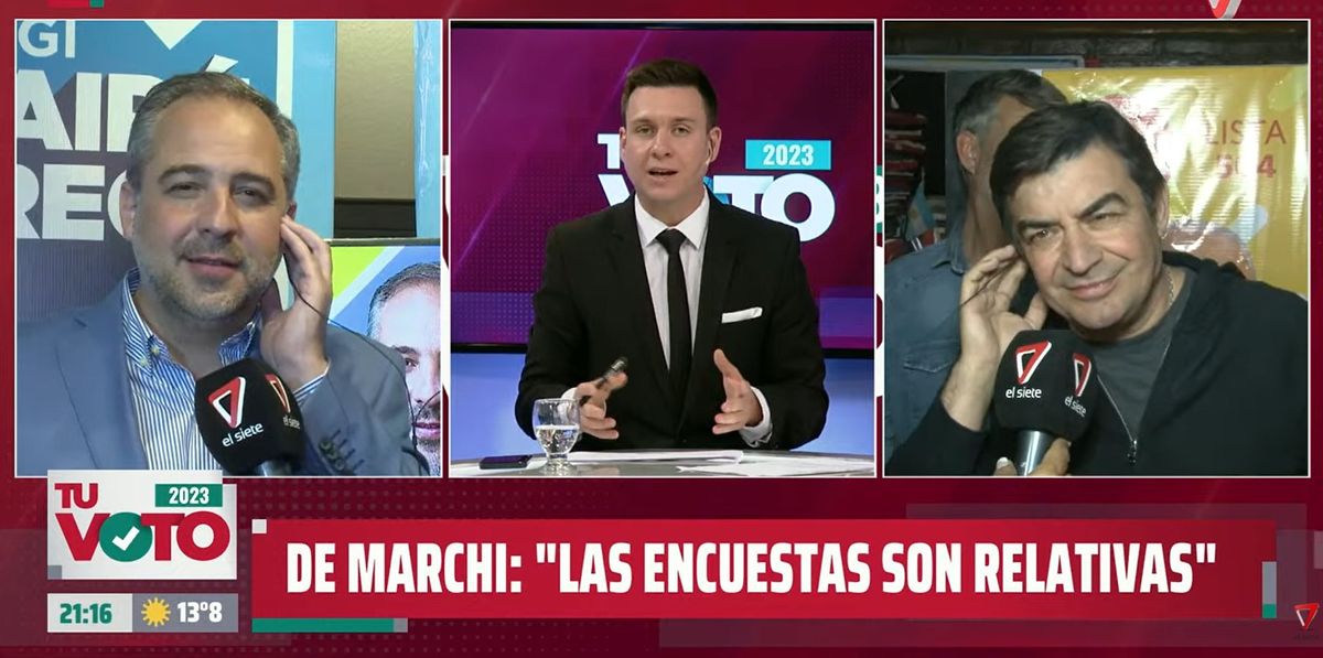 Stevanato y De Marchi en Canal 7. En el centro, el periodista Julián Imazio.