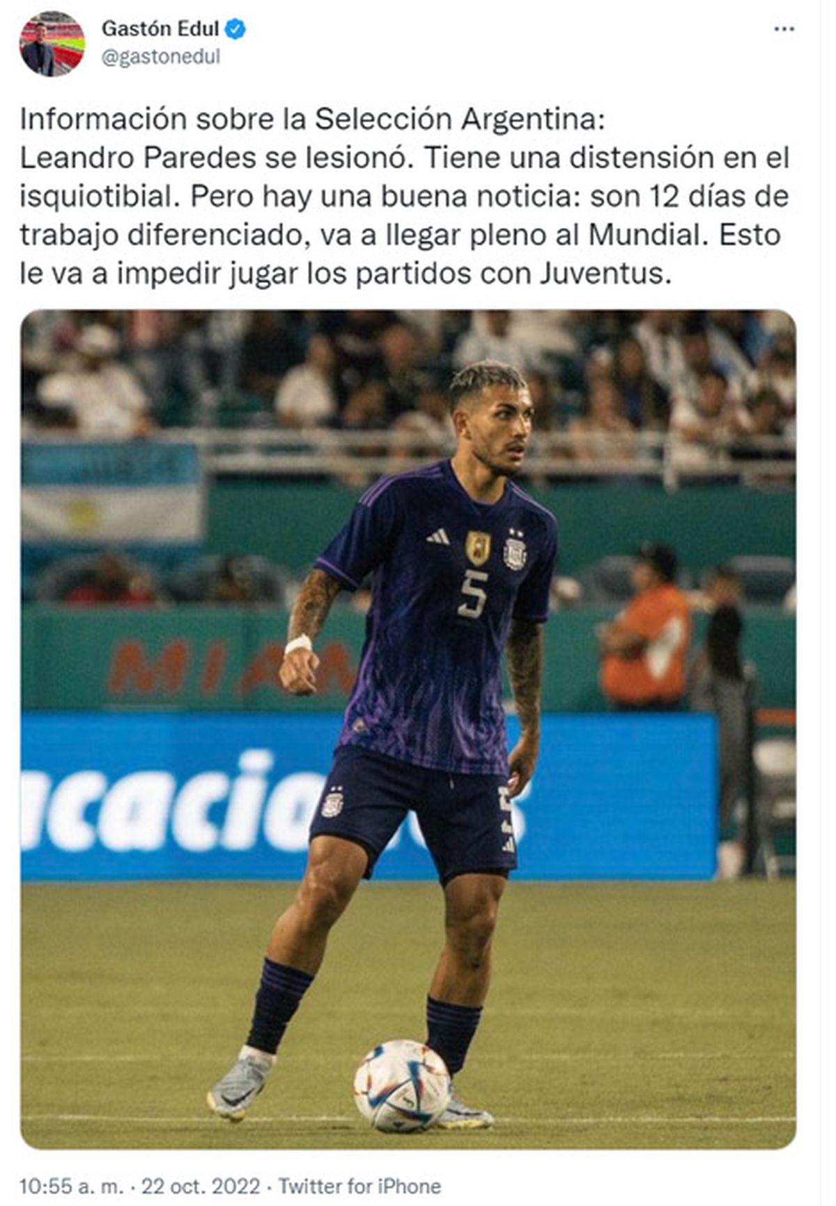 El periodista Gastón Edul informó sobre la situación de Leandro Paredes.