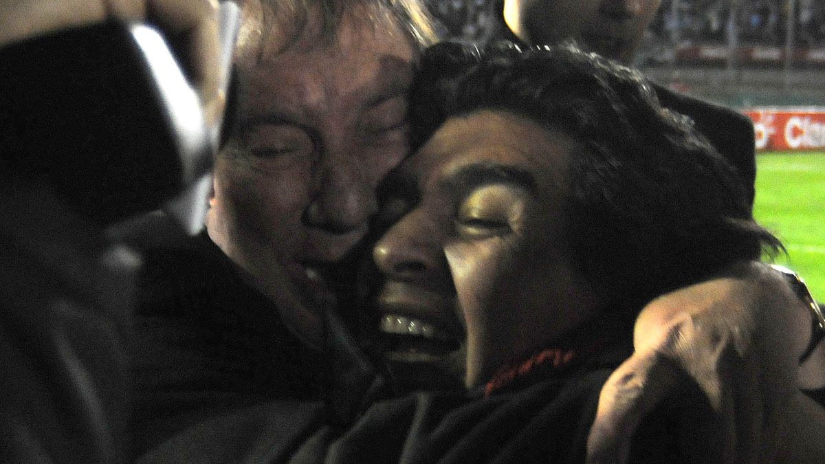 Con Bilardo celebrando la clasificación al Mundial.