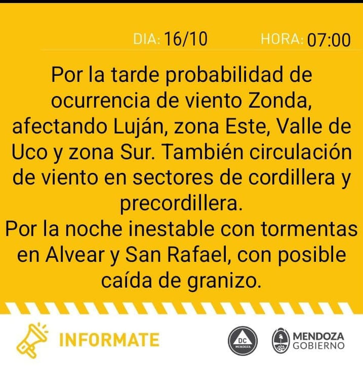 Alerta meteorológica por viento Zonda y tormentas con posible caída de granizo de Defensa Civil. Alerta meteorológica por viento Zonda y tormentas con posible caída de granizo de Defensa Civil.