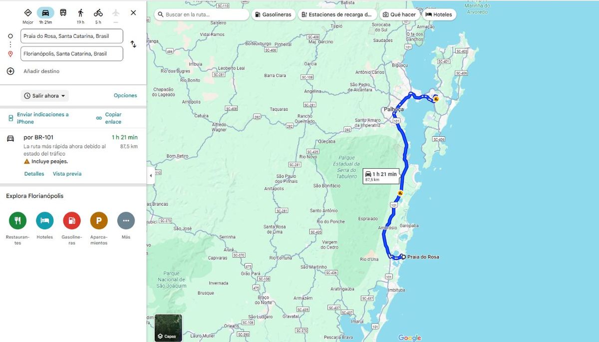 Praia do Rosa queda en Santa Catarina. Imagen: Google Maps Praia do Rosa queda en Santa Catarina. Imagen: Google Maps