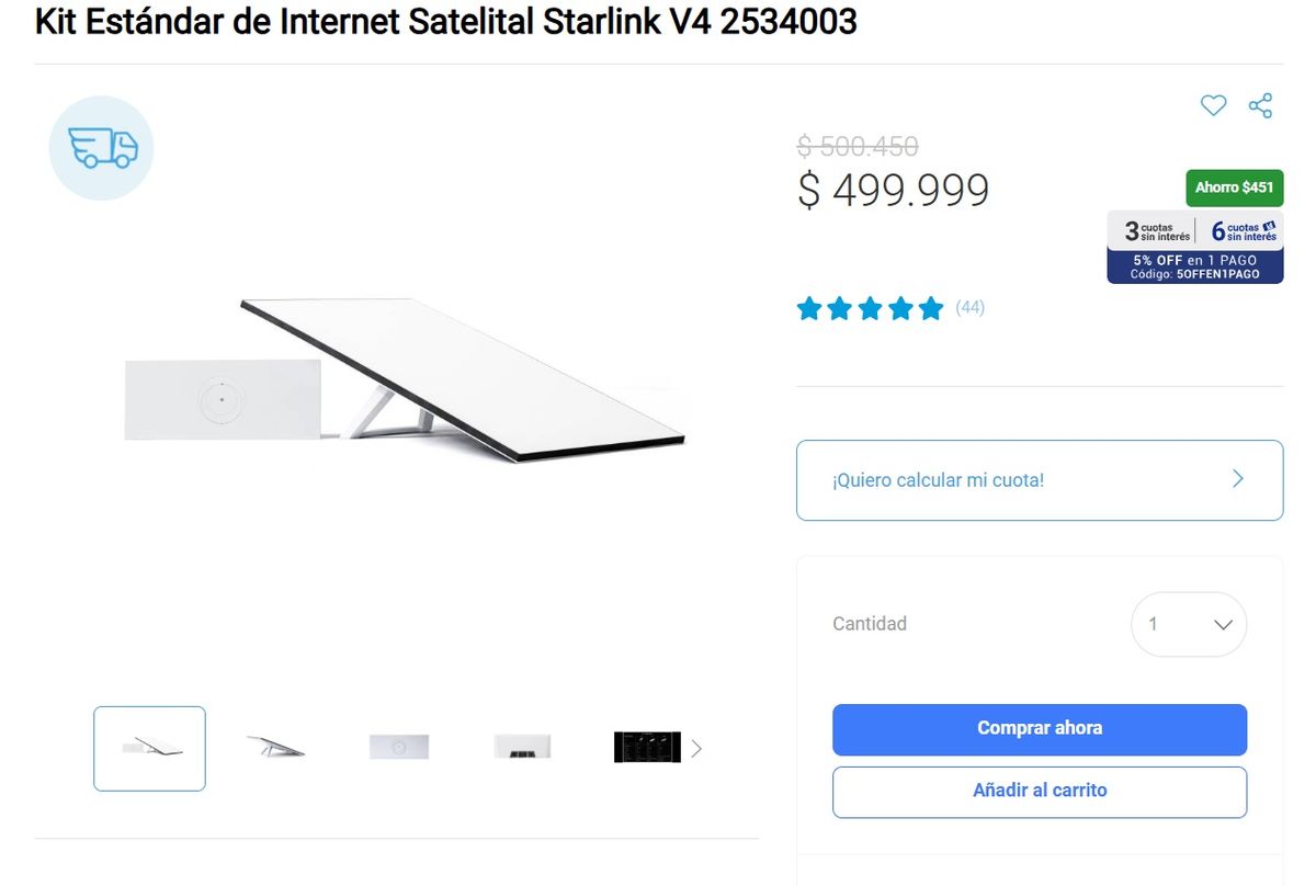 La Anónima ofrece el kit de internet satelital de Starlink. La Anónima ofrece el kit de internet satelital de Starlink.