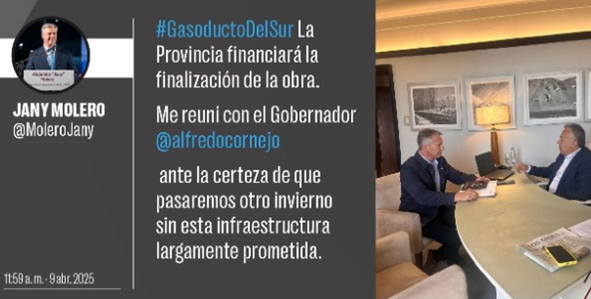 El intendente radical de General Alvear, Alejandro Molero, se reunió Alfredo Cornejo y anunció que la Provincia pondría los fondos para el gasoducto. El intendente radical de General Alvear, Alejandro Molero, se reunió Alfredo Cornejo y anunció que la Provincia pondría los fondos para el gasoducto.