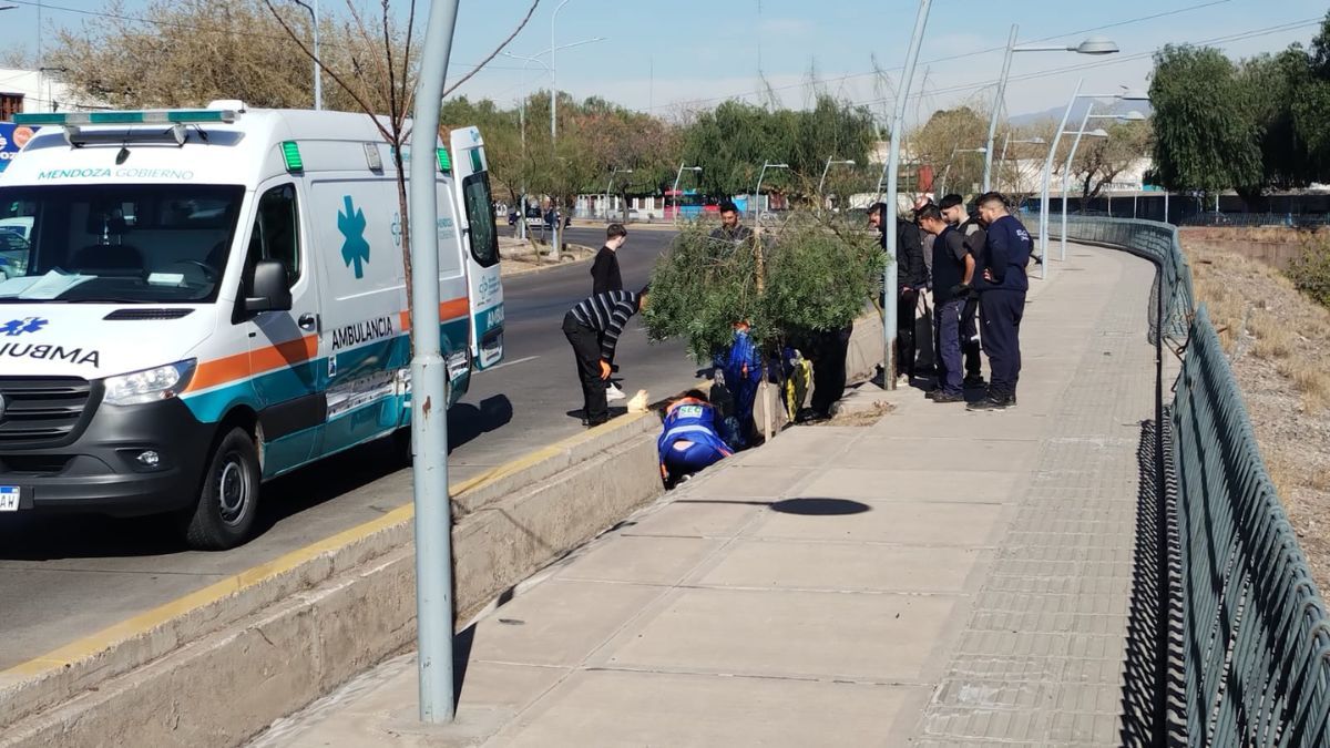 Video: un joven motociclista se incrustó en la acequia tras perder el control en la Costanera