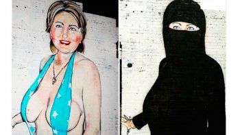 Lo obligaron a borrar un grafiti con Hillary Clinton en bikini pero decidió darle una vuelta