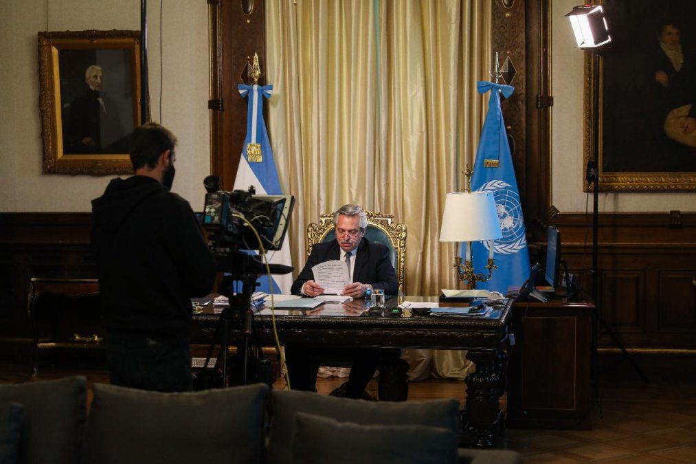 El presidente Alberto Fernández ante la ONU.