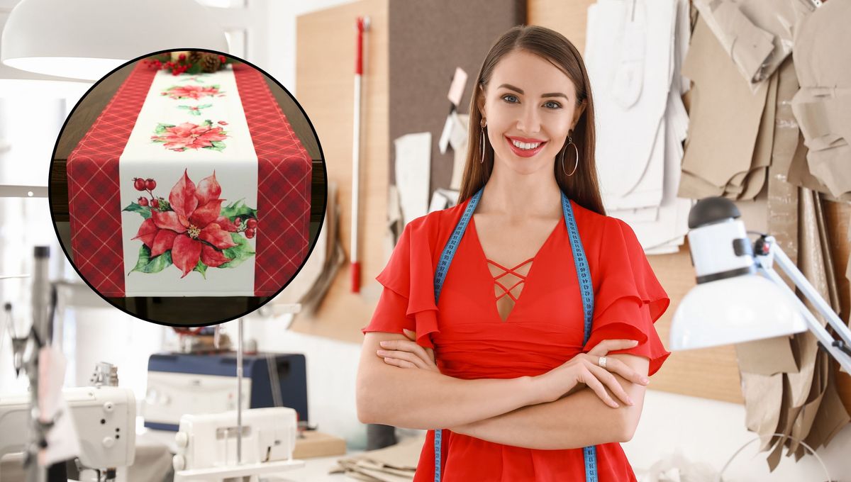 Cose tu propio camino de mesa navideño: con un truco de hilos