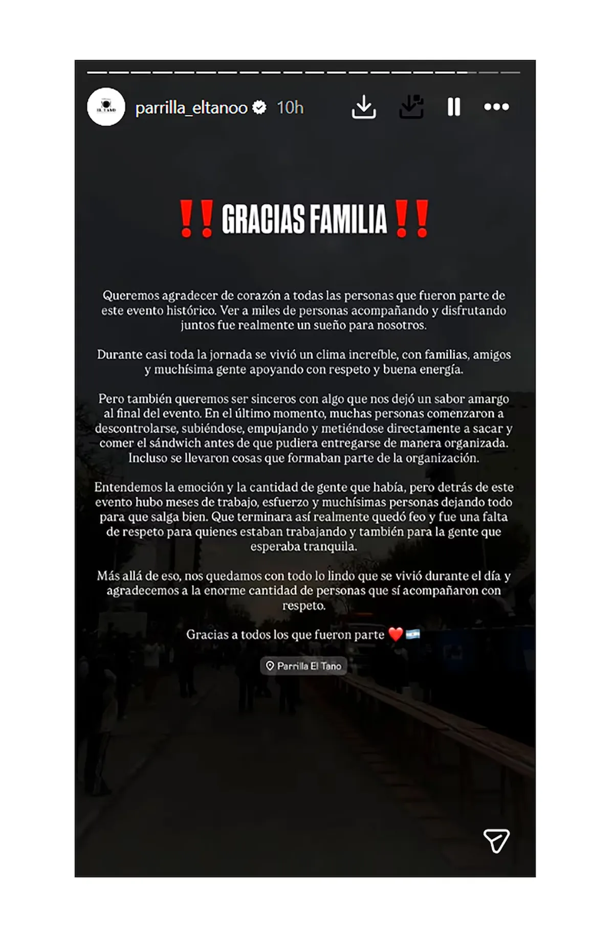 El descargo de los organizadores tras los disturbios. El descargo de los organizadores tras los disturbios.