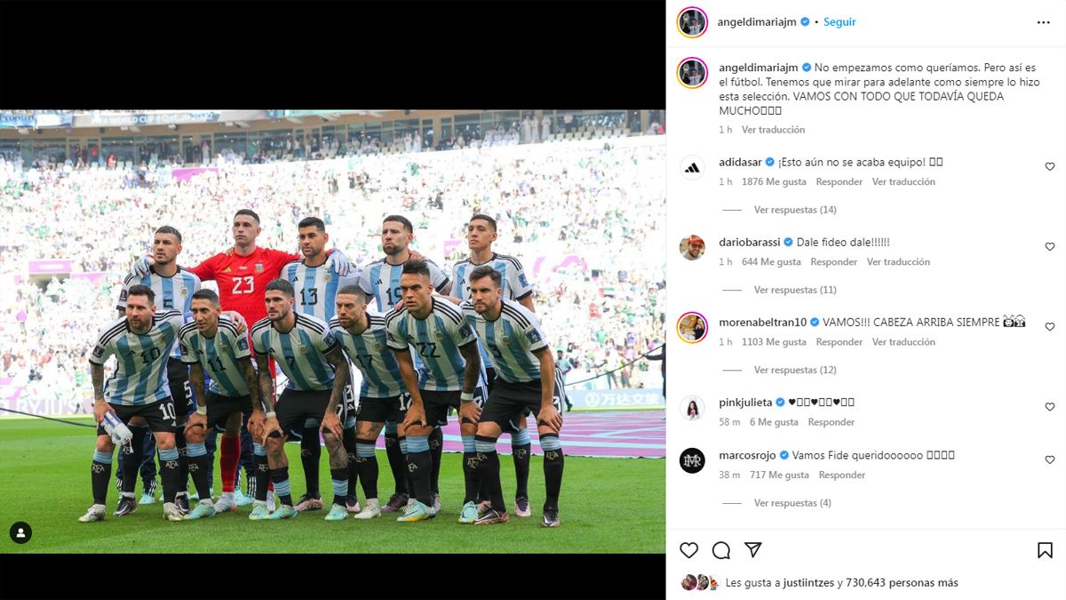 La publicación de Ángel Di María tras el debut adverso de la Selección Argentina en el Mundial Qatar 2022