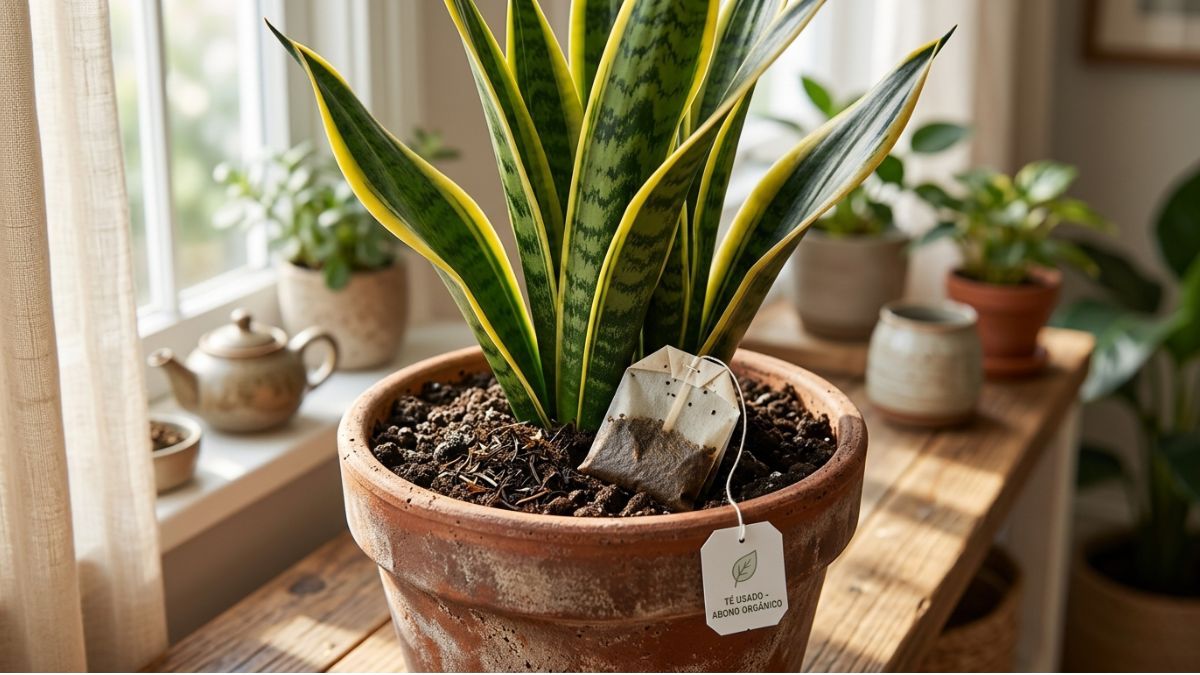 Pocos lo saben: para qué sirve colocar un saquito de té en el sustrato de la sansevieria o lengua de suegra
