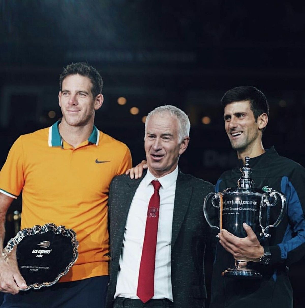 Juan Mart&iacute;n Del Potro y John Mc Enroe durante la premiaci&oacute;n del US Open 2018.
