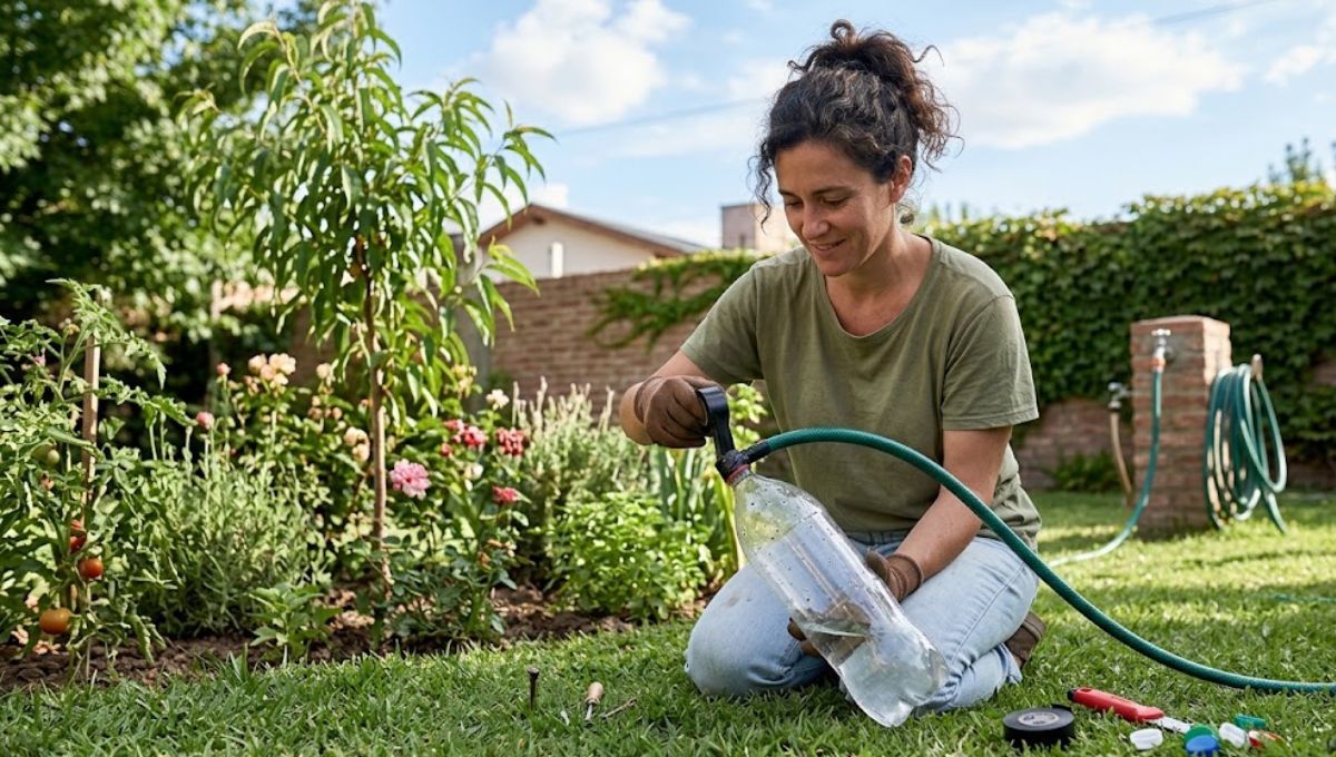 Puedes crear un efectivo aspersor con materiales reciclados.