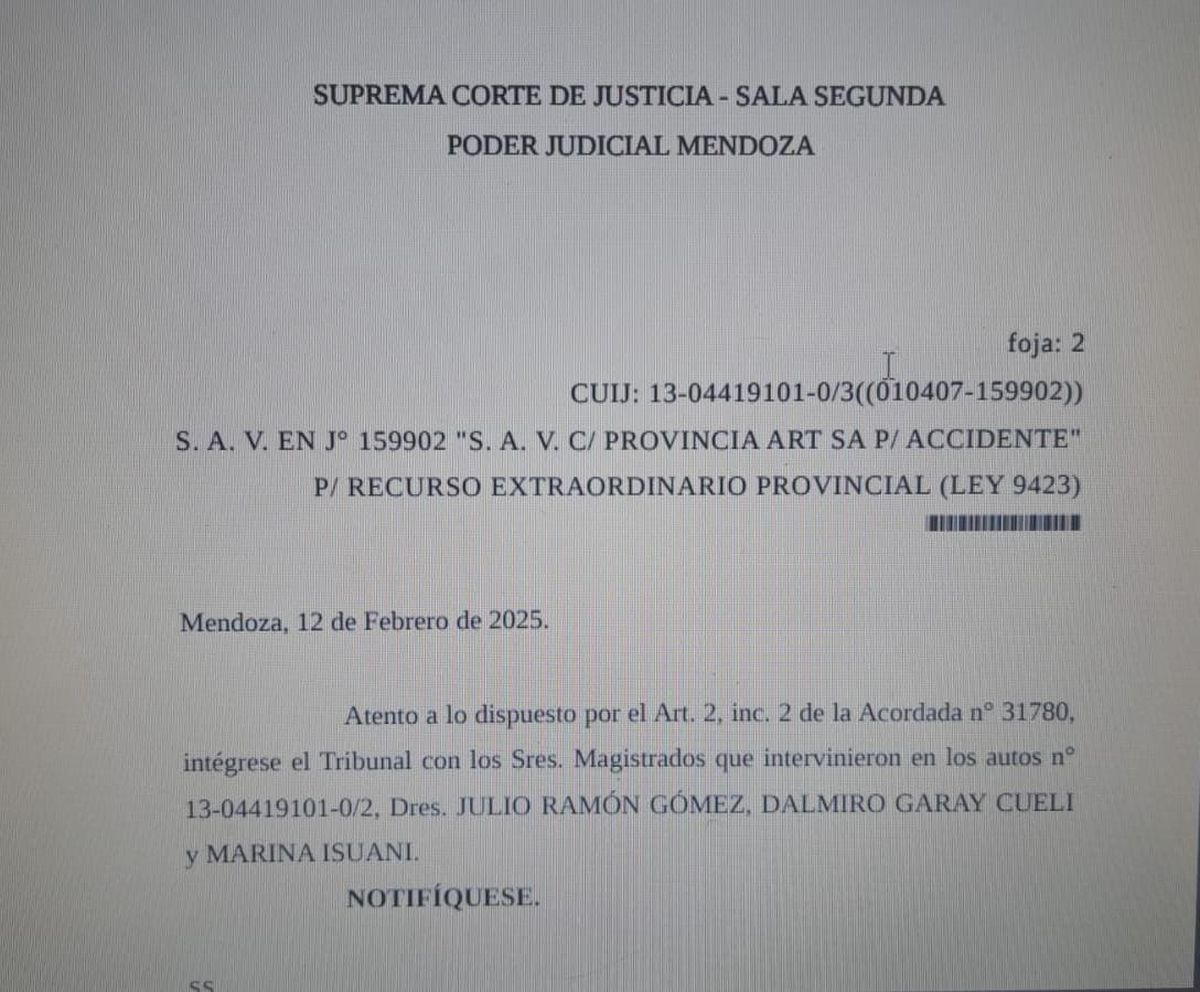 La actuación de la Suprema Corte que da cuenta de qué supremos decidirán si el ex juez Sánchez Rey cobra o no la indemnización millonaria que acordó con una ART hace 8 años. La actuación de la Suprema Corte que da cuenta de qué supremos decidirán si el ex juez Sánchez Rey cobra o no la indemnización millonaria que acordó con una ART hace 8 años.