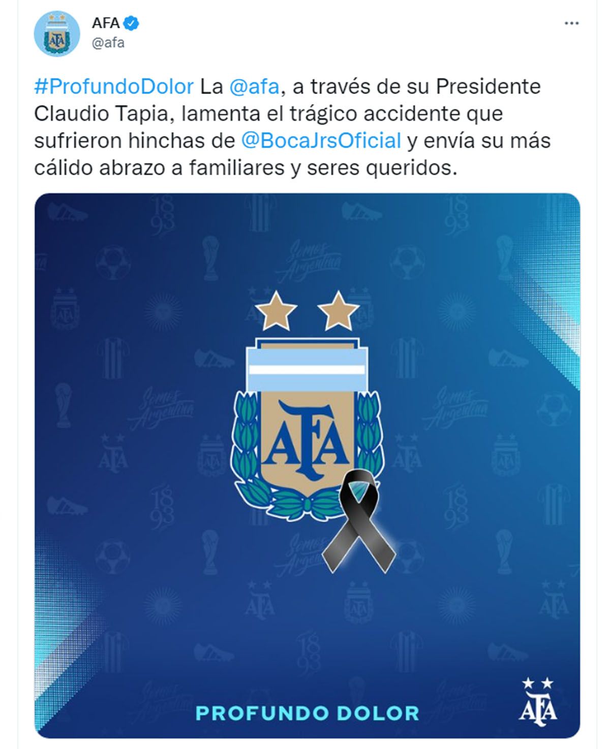 La AFA también envió su mensaje de apoyo