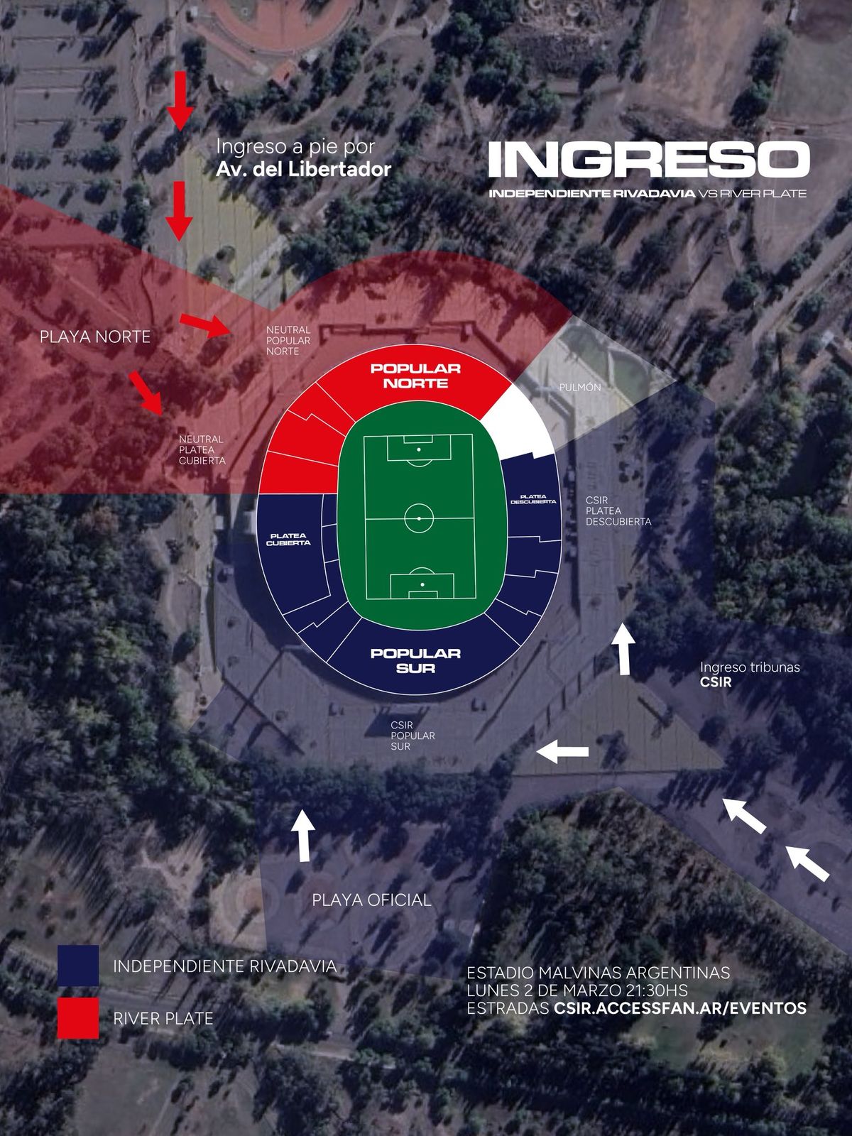 Los ingresos para el duelo entre Independiente Rivadavia y River.