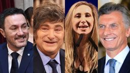 Contentos por los resultados de las elecciones en Mendoza: Luis Petri, Javier Milei, Karina Milei y Mauricio Macri. Contentos por los resultados de las elecciones en Mendoza: Luis Petri, Javier Milei, Karina Milei y Mauricio Macri.