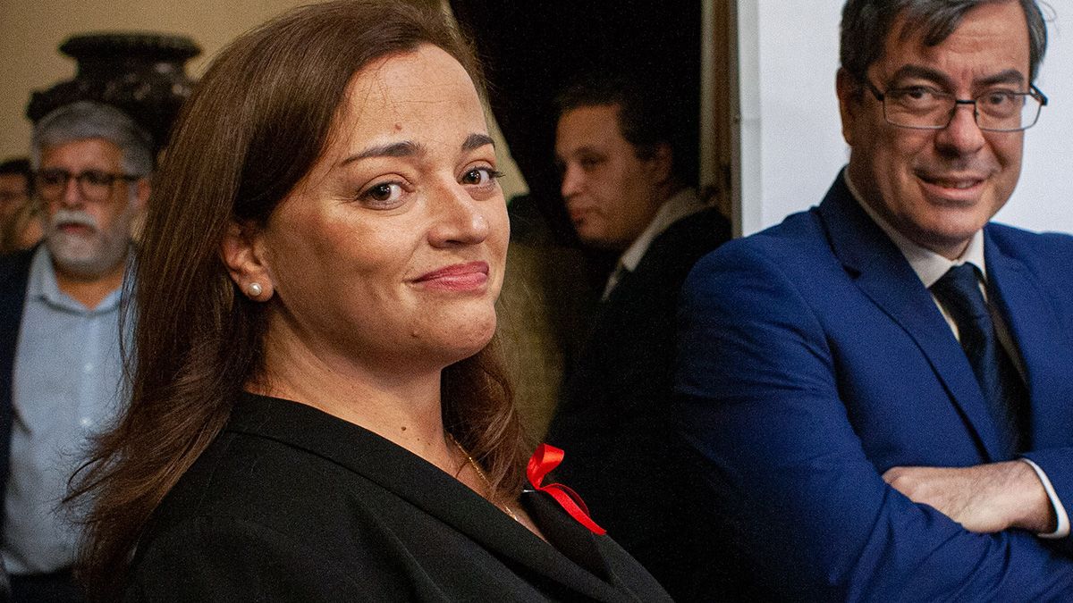 &nbsp;La presidenta de la cámara de diputados, Cecilia Moreau, y el presidente del bloque del Frente de Todos, Germán Martínez.