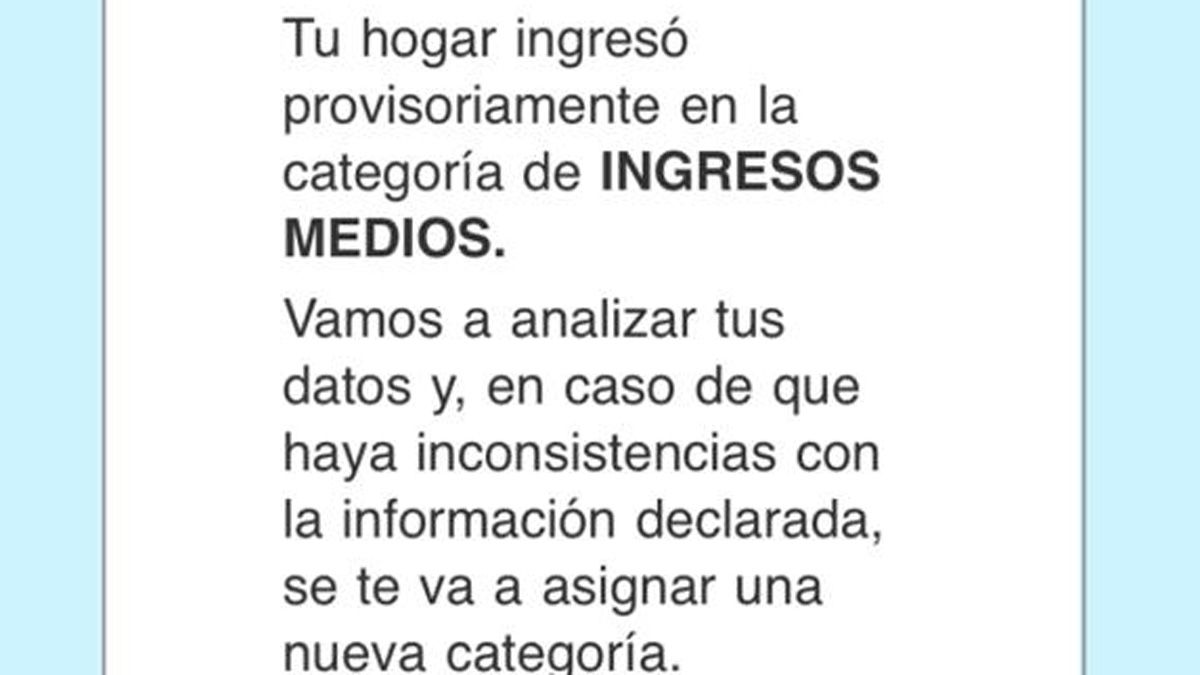 Una respuesta similar a ésta recibirás después de haber completado el formulario para la segmentación de tarifas y subsidios a la luz y el gas.