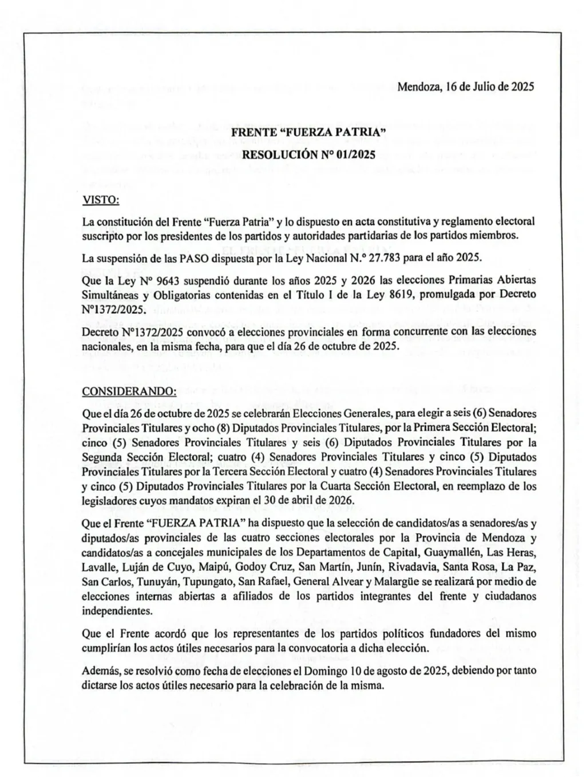El peronismo definió, dentro del frente Fuerza Patria, fecha de internas para elegir candidatos provinciales y municipales. El peronismo definió, dentro del frente Fuerza Patria, fecha de internas para elegir candidatos provinciales y municipales.