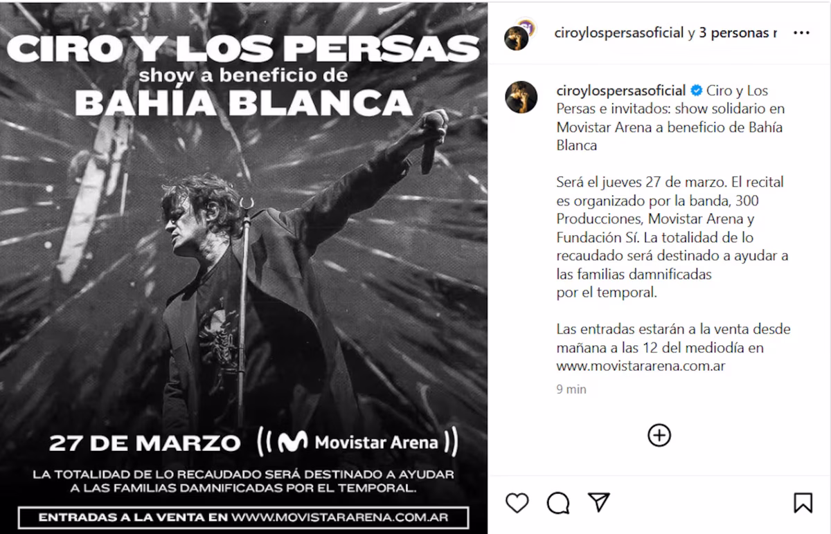 Ciro y Los Persas solidarios: la banda del líder de Los Piojos darán un recital a beneficio de Bahía Blanca Ciro y Los Persas solidarios: la banda del líder de Los Piojos darán un recital a beneficio de Bahía Blanca