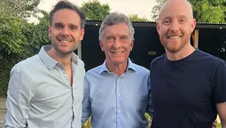 De izquierda a derecha: el presidente del PRO provincial, Gabriel Pradines, su par nacional, Mauricio Macri, y el intendente de Luján Esteban Allasino.