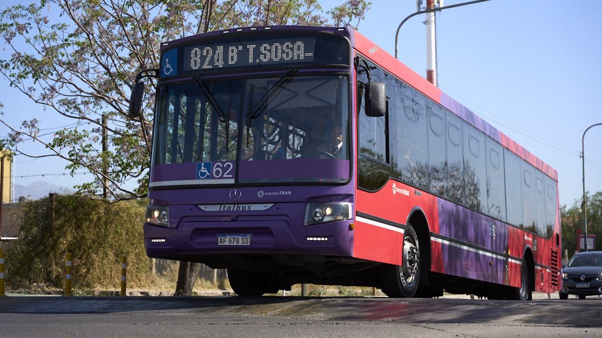 En la calle Balcarce de Godoy Cruz, los lomo de burro tipo montañas están a la orden del día: en el ingreso a la rotonda del Easy, está uno de los más elevados de la Ciudad. Nótese la altura de la parte delantera del colectivo al cruzar. 