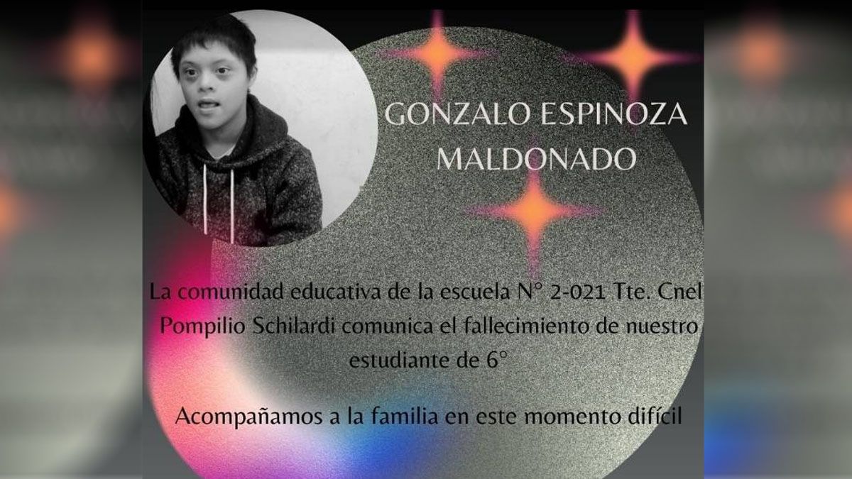 Así despidieron a Gonzalo las maestras del colegio Schilardi, de Las Heras. Así despidieron a Gonzalo las maestras del colegio Schilardi, de Las Heras.