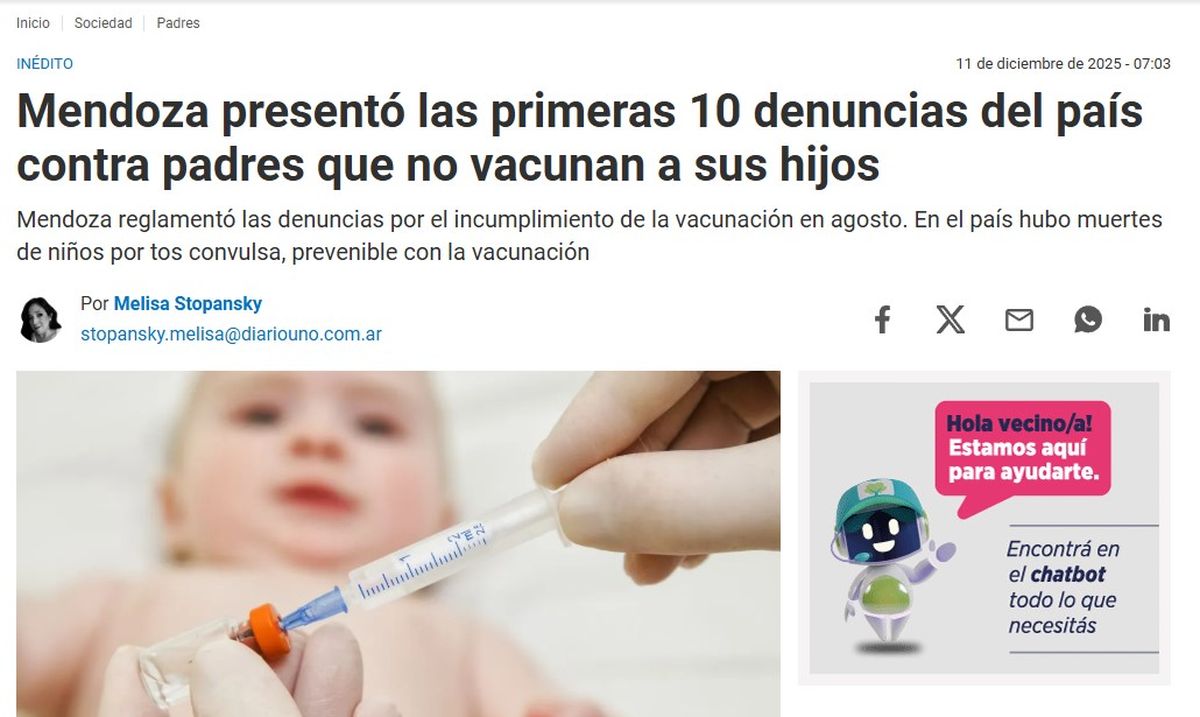 La noticia de Diario UNO sobre la medida de Mendoza tuvo repercusiones nacionales. La noticia de Diario UNO sobre la medida de Mendoza tuvo repercusiones nacionales.