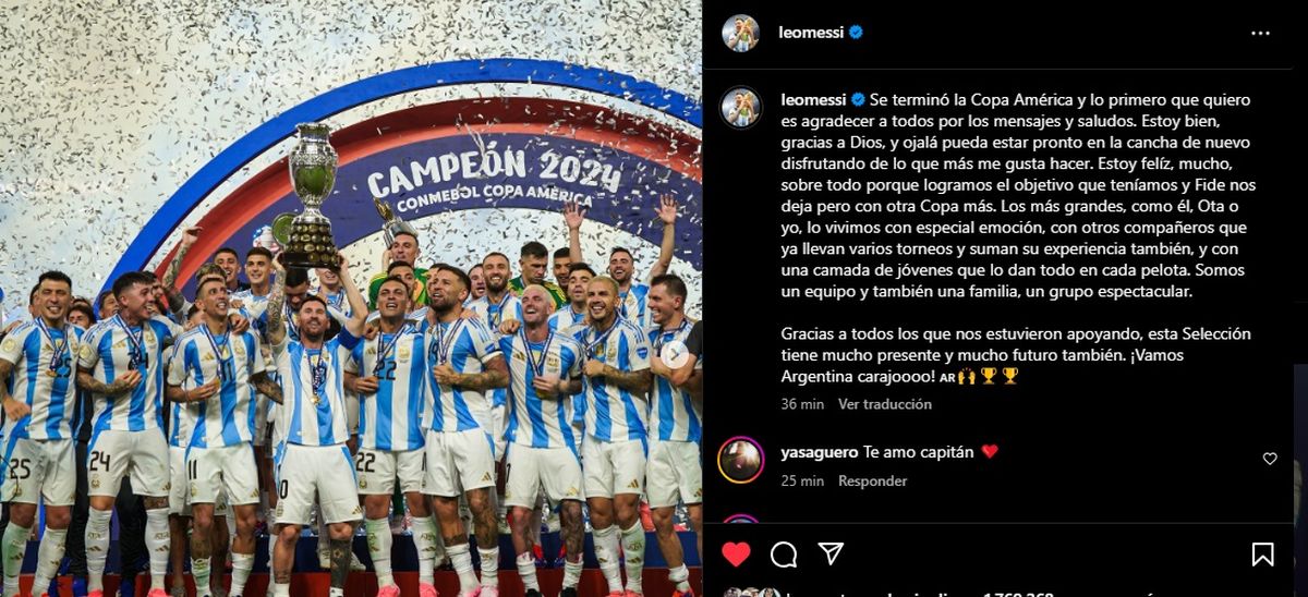 El mensaje de Messi en su cuenta de Instagram. El mensaje de Messi en su cuenta de Instagram.