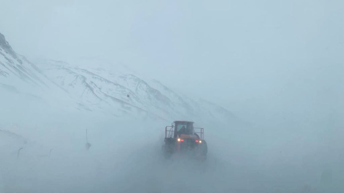 Las máquinas de Vialidad Nacional despejando la Ruta 7 en el Paso Cristo Redentor, pese al viento blanco.
