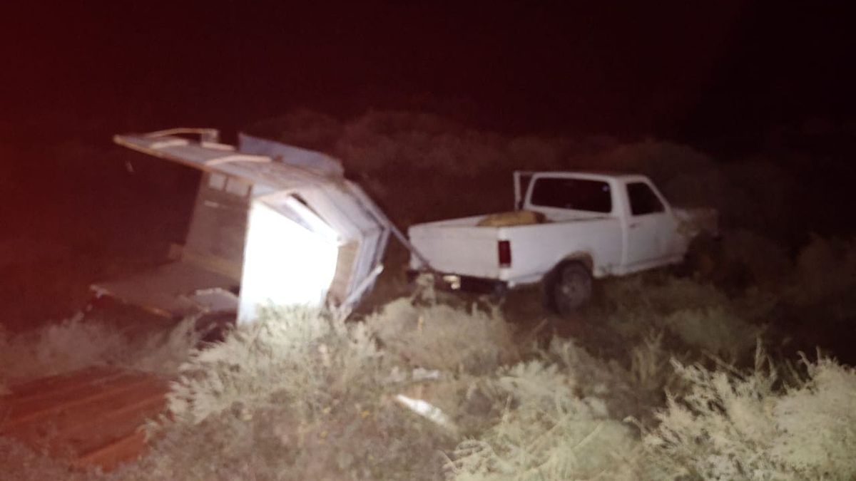 Una de las camionetas se salió del camino luego del accidente con dos vacas en la Ruta 40, en Lavalle. Una de las camionetas se salió del camino luego del accidente con dos vacas en la Ruta 40, en Lavalle.