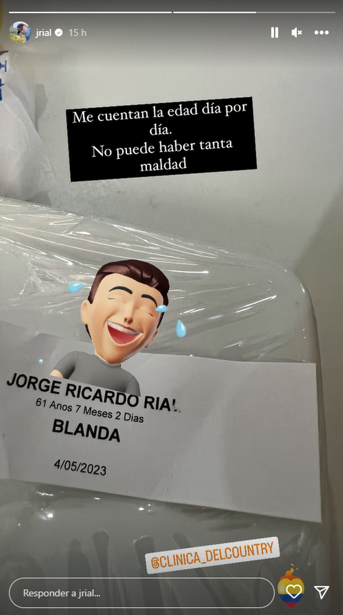 Rial también mostró en sus redes que le cuentan los días en su edad.