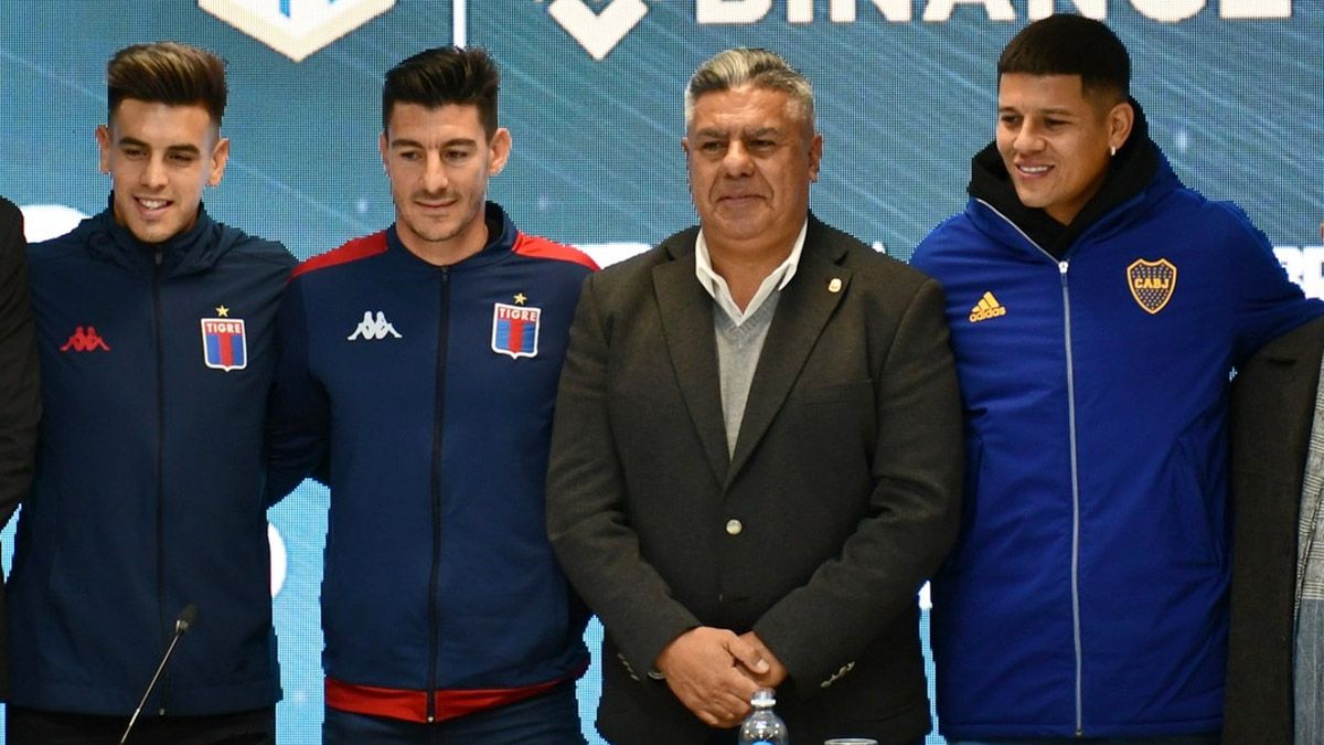 Jugadores de Tigre y Boca asistieron a la presentación de la final de la Copa de la Liga Profesional.