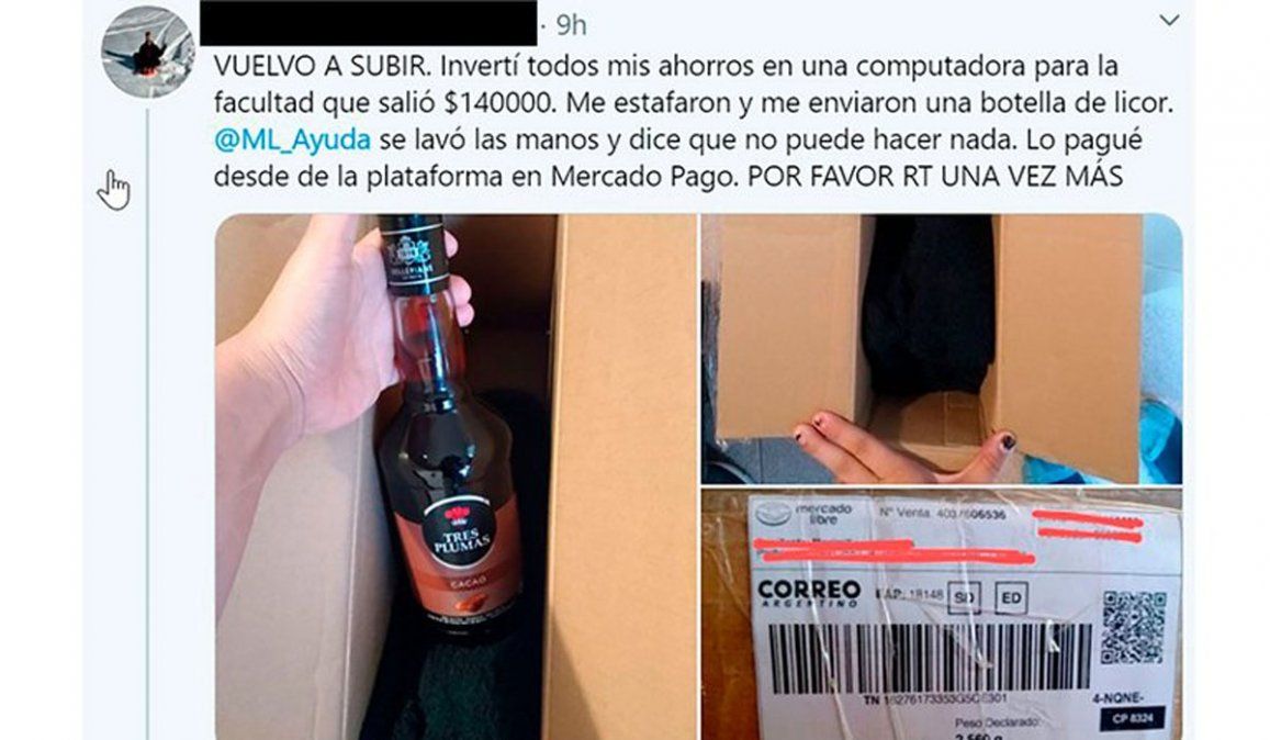 Compró una notebook de $140.000 por Mercado Libre y le llegó un licor