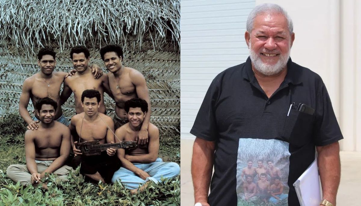 Imagen 1: la foto que se tomaron los jóvenes cuando volvieron a la isla con el fotógrafo. Imagen 2: Totau en 2021 posando para Vice. Imagen 1: la foto que se tomaron los jóvenes cuando volvieron a la isla con el fotógrafo. Imagen 2: Totau en 2021 posando para Vice.