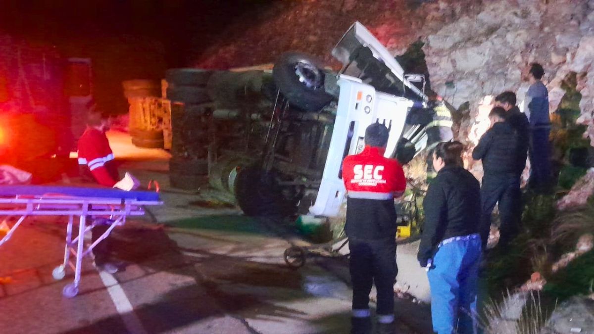 Un camión con 34 caballos tuvo un accidente y volcó en la Cuesta de los Terneros