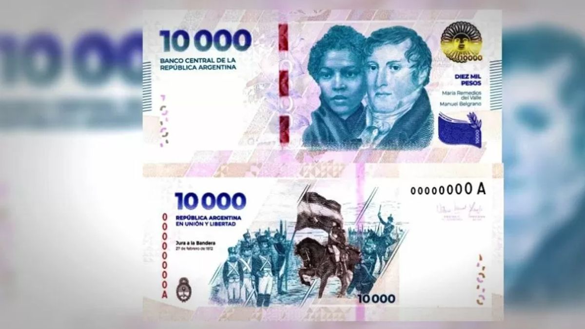 El nuevo billete de $10.000 que llegó desde China. (Foto: archivo)
