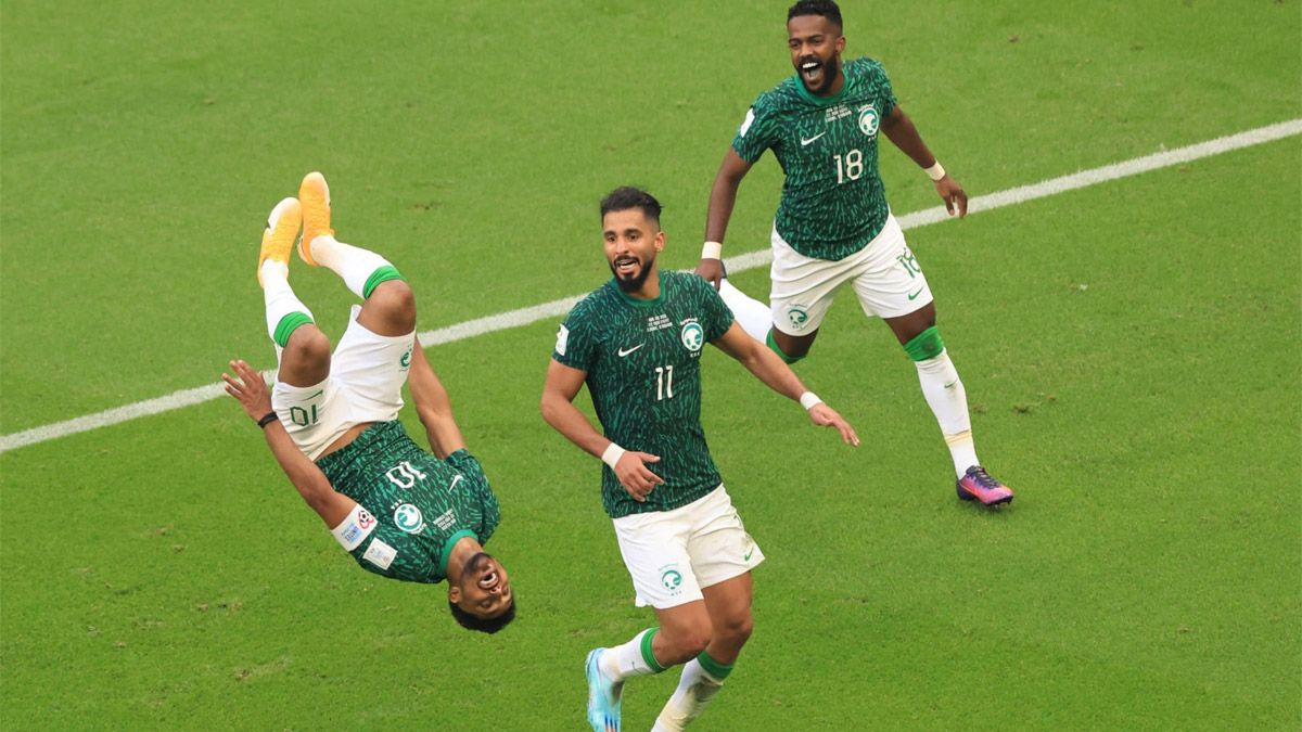 Festejo de jugadores de Arabia Saudita.