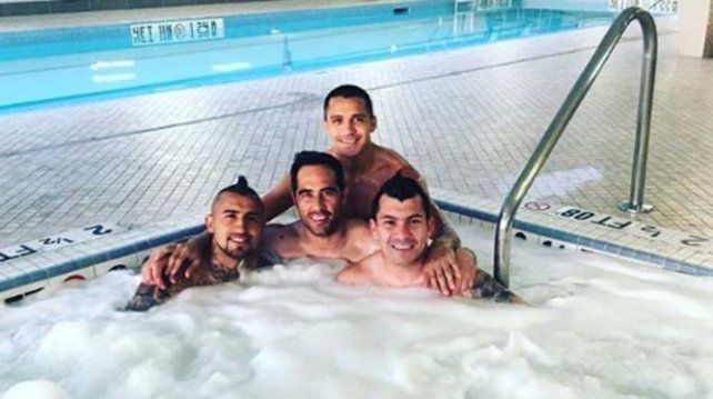 Los jugadores de Chile,en la previa de la final