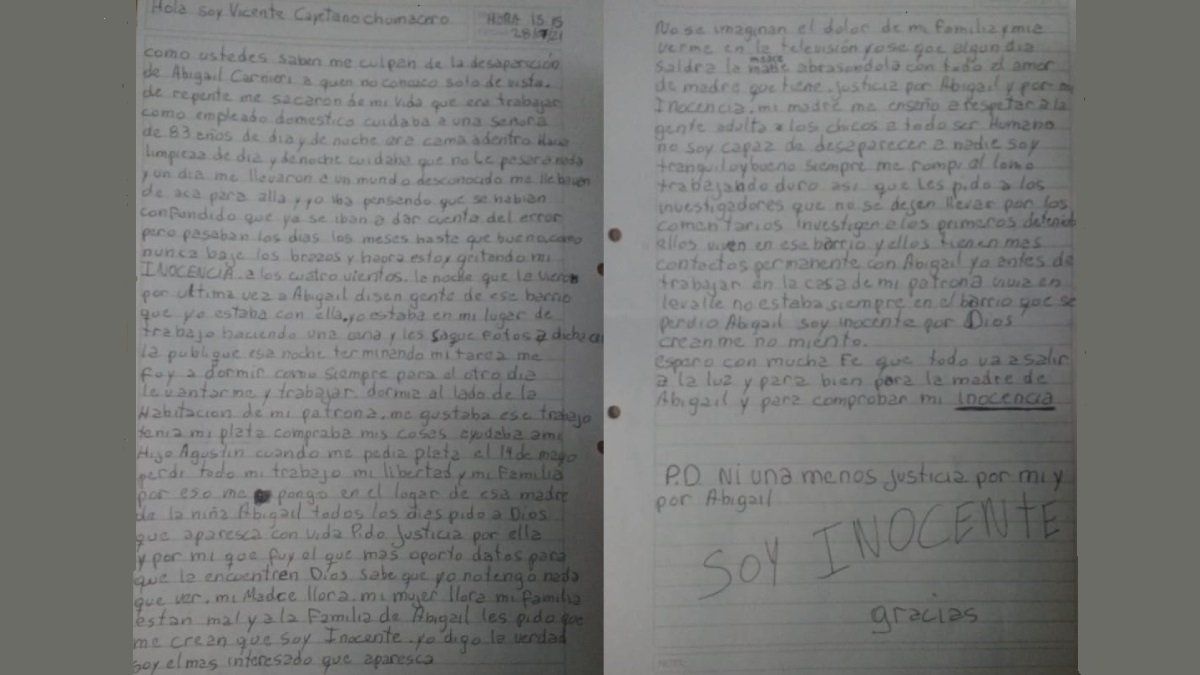 El escrito que presentó Tito Chumacero para declararse inocente de la causa de Abigail Carniel.