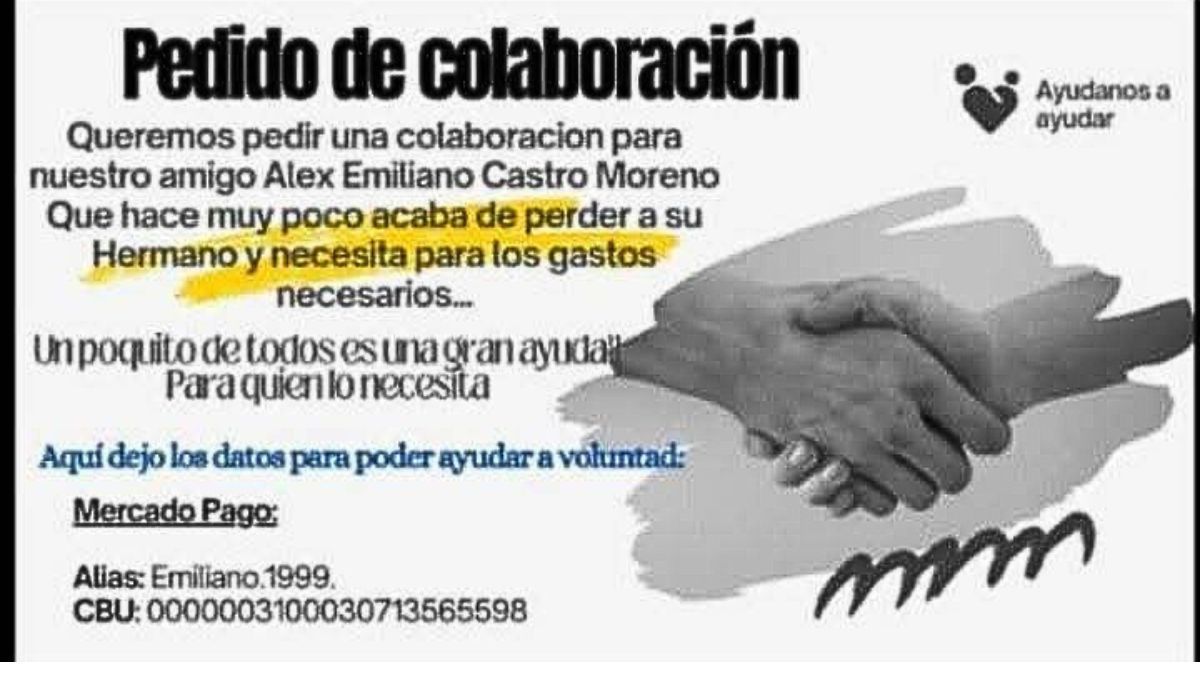 Los amigos del hermano de Leandro pidieron colaborar con la familia para poder costear los gastos del sepelio Los amigos del hermano de Leandro pidieron colaborar con la familia para poder costear los gastos del sepelio