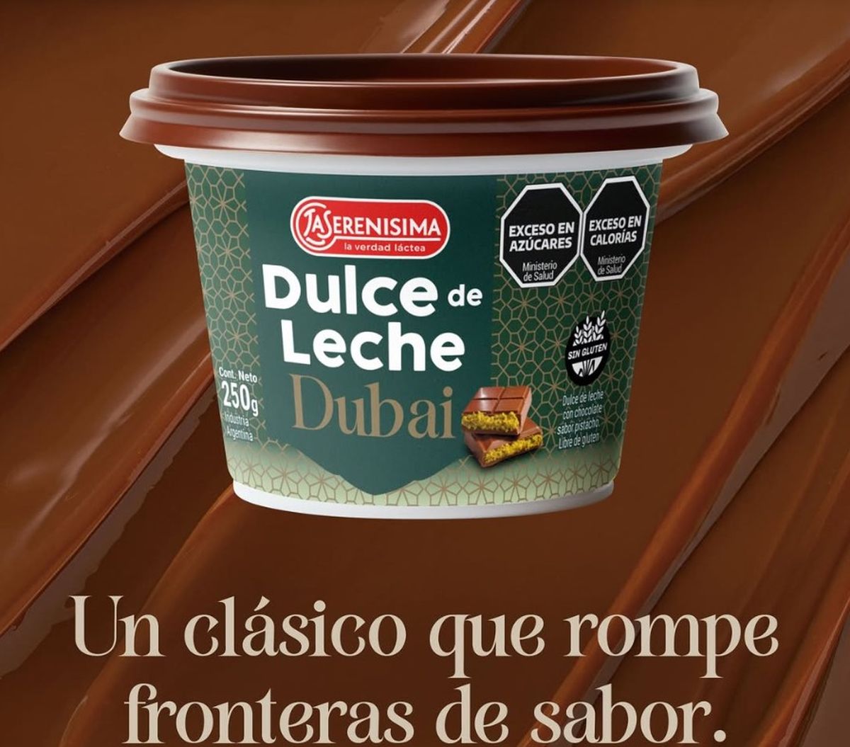 De pistacho. La Serenísima lanzó su nuevo producto estrella, el Dulce de leche Dubái. De pistacho. La Serenísima lanzó su nuevo producto estrella, el Dulce de leche Dubái. 